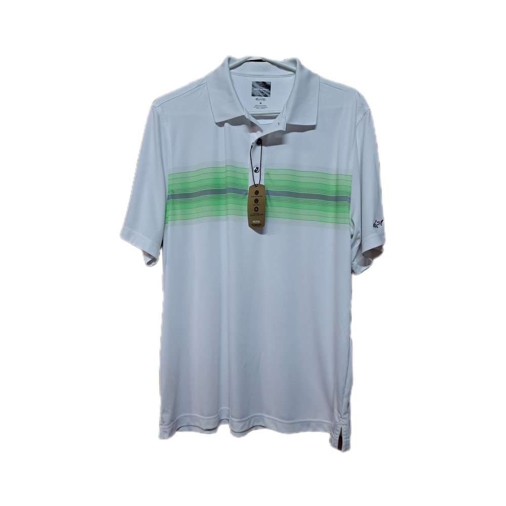 Greg Norman Tasso Ella Men's Medium White/Green Golf Shirt  💥New With Tags💥
